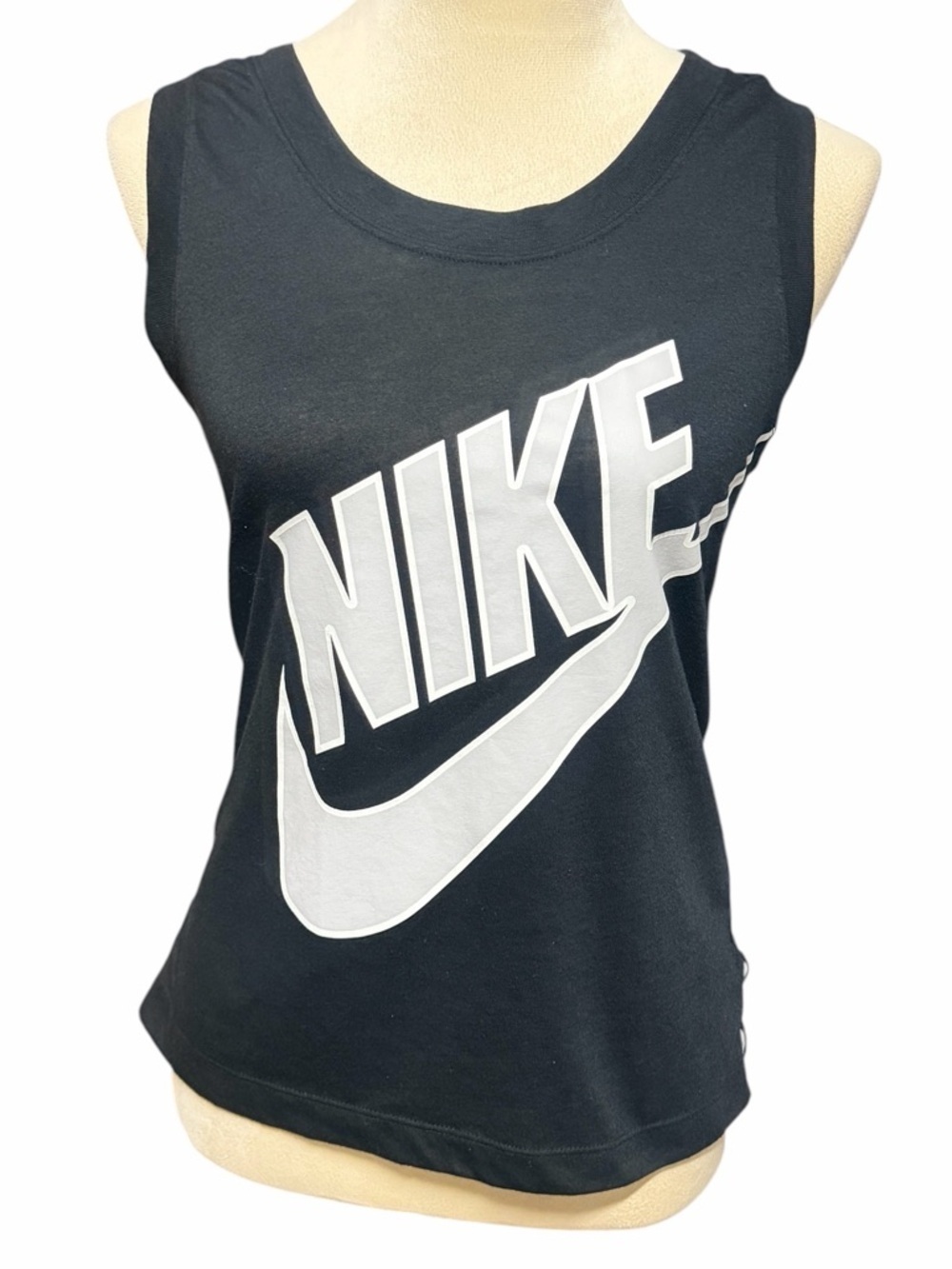 Nike Black Sleeveless Tank with Large White Logo - Picture 1 of 6